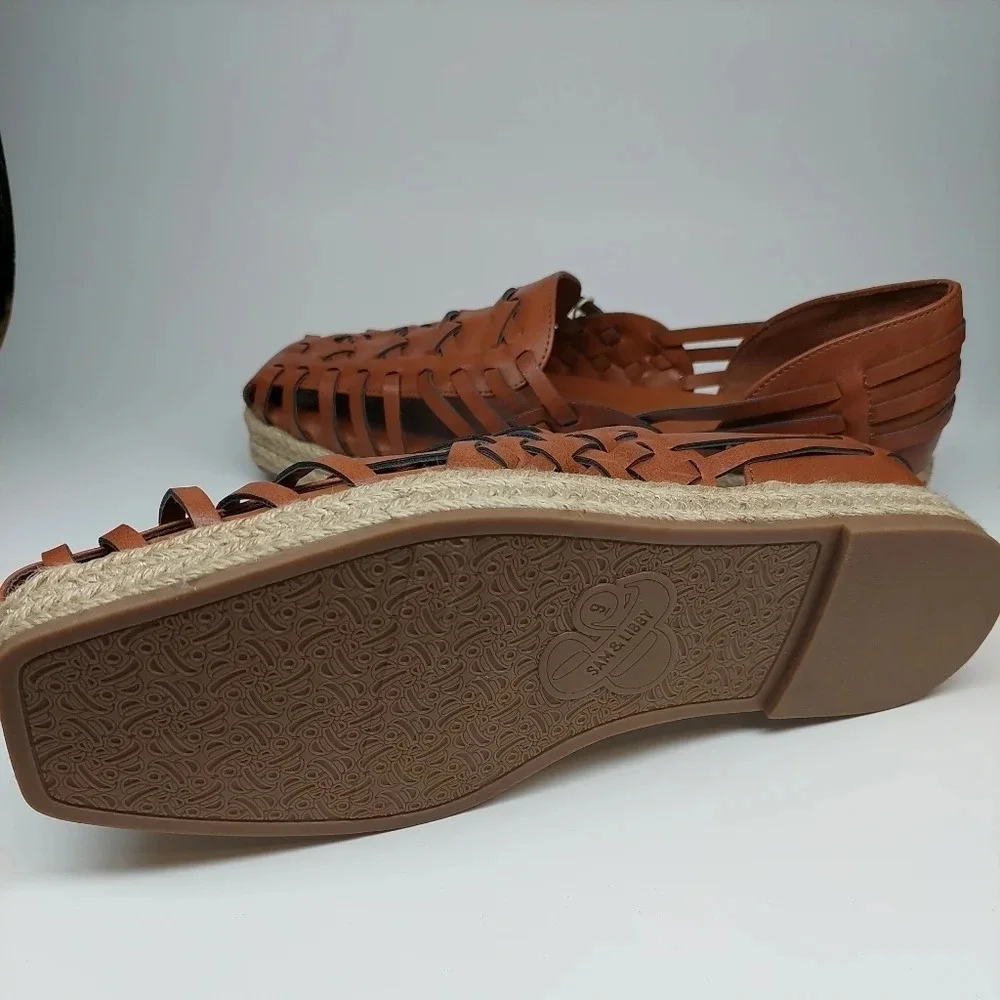 Sam & Libby Asha woven Espadrille Sandal leather flats slip-on Bohemian 9 New